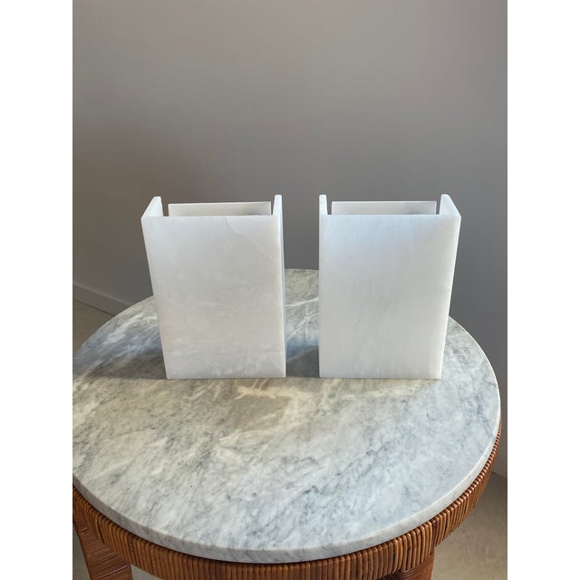 Metal Alabaster Minimalist Sconces, a Pair (Spain), Rectangular Stone For Sale - Image 7 of 16