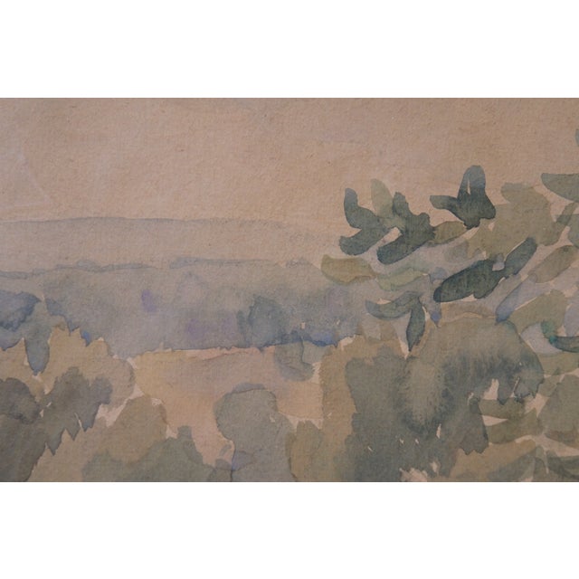 T. Karcik Farm Country Haystack Landscape Watercolor Painting 20", Framed For Sale - Image 6 of 9