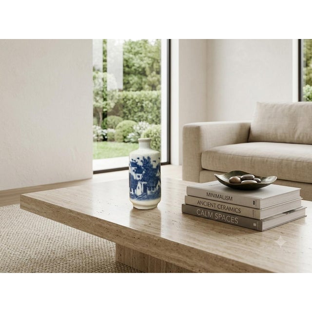 Small Blue White Handpaint Scenery Graphic Porcelain Vase For Sale - Image 4 of 10