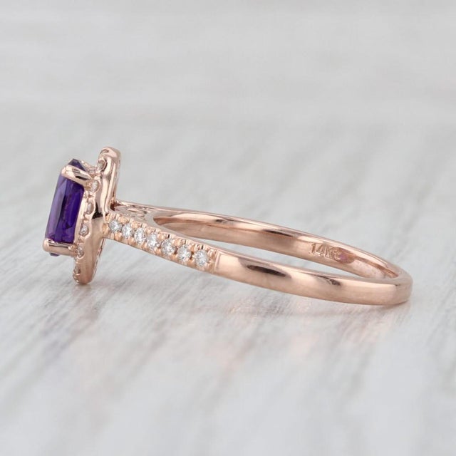 2010s 1ctw Amethyst Diamond Halo Ring 14k Rose Gold Size 7 Engagement For Sale - Image 5 of 8