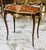 French Italian Louis XV Floral Marquetry Side Table With Gold Leaf Accents & Elegant Cabriole Legs For Sale - Image 3 of 6