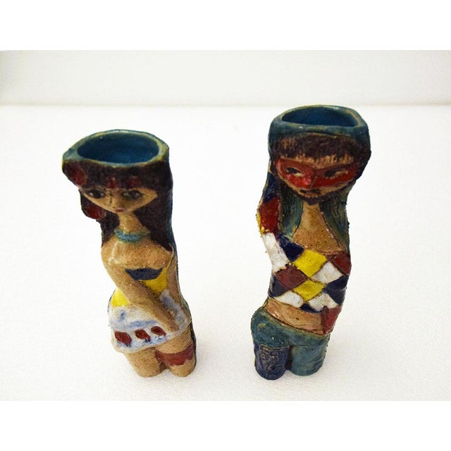 1960s Ceramic Sculpture Vases of Harlequin and Columbine by Marcello Fantoni, 1960s, Set of 2 For Sale - Image 5 of 12