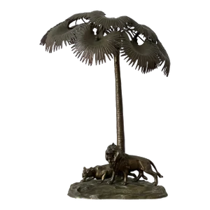 1900s Austrian Bronze Palm and Lion Lamp