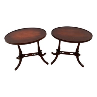 Antique Side Tables Oval Top Set of Two Double Pedestal Base Mahogany Hepplewhite For Sale