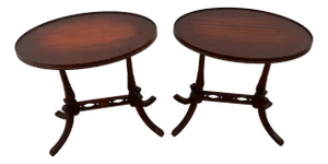 Antique Side Tables Oval Top Set of Two Double Pedestal Base Mahogany Hepplewhite