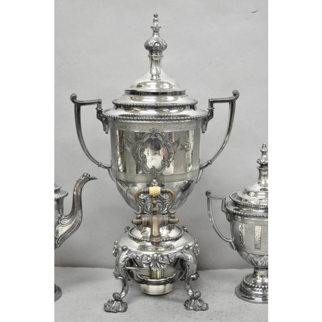 Antique Reed & Barton 1929 English Regency Silver Plated Samovar Tea Set 4 Pcs. Listing in cludes (1) hot water samovar...