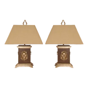 French Table Lamps Baroque Faux Rosewood and Silver Louis XVI Bouillotte Lamps Tariff Free Delivery a Pair