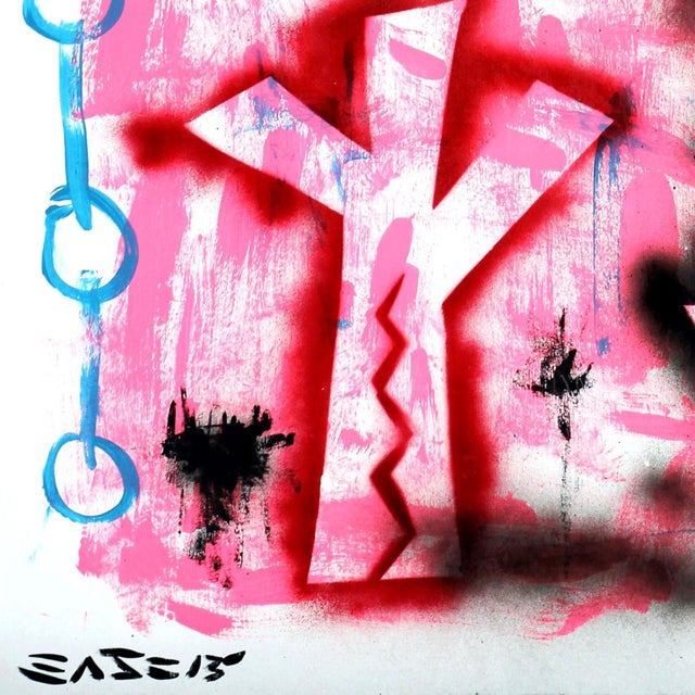 2010s Desert - Original Vibrant Abstract Southwest Inspired Pink, Red, Black, White Pop Art Painting by Internationally Recognized Street Artist Gary John For Sale - Image 5 of 6