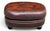 English Vintage Oval Brown Leather Ottoman With Brass Nailhead Trim and Rounded Feet For Sale - Image 3 of 10