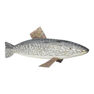 Vintage Large Hand-Carved Folk Art Fish Centerpiece With Hand-Forged Steel Fins For Sale