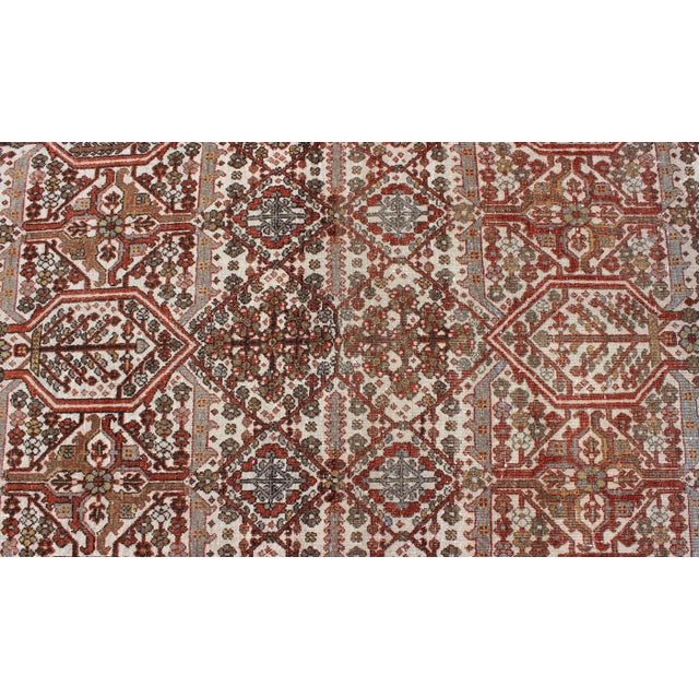 Red Antique Persian Joshegan Rug in Ivory Background With Red, Green and Blue 3′7″ × 5′2″ For Sale - Image 8 of 10