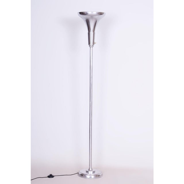Silver Bauhaus Floor Lamp in Plated Brass by Gottlieb Brothers, Czech, 1930s For Sale - Image 8 of 8