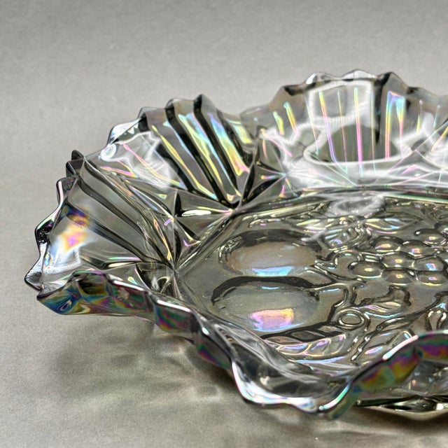 Vintage Federal Glass Smokey Gray “Pioneer” Carnival Glass Fruit Bowl For Sale In New York - Image 6 of 8