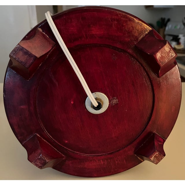 1960s Vintage Tobacco Leaf Ceramic Lamp-Wood Pedestal For Sale - Image 5 of 8