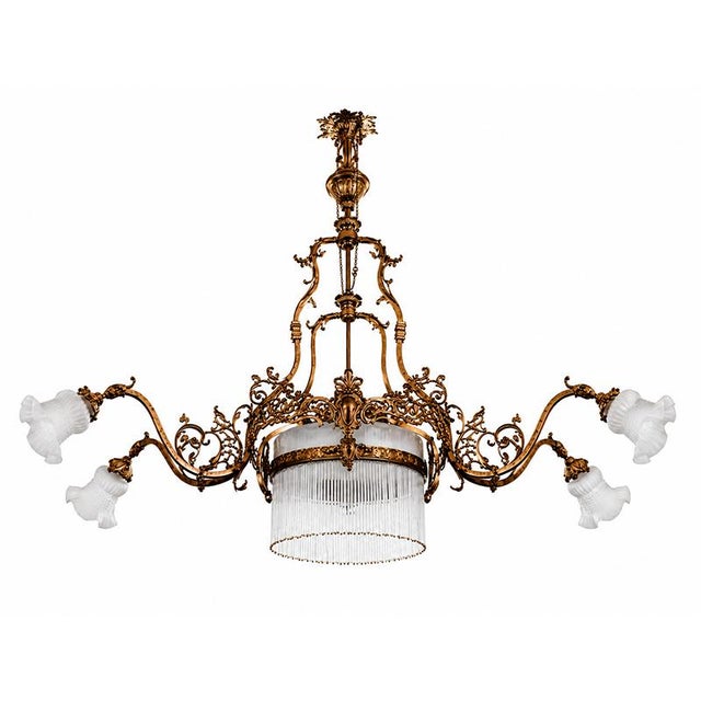 Metal Liberty Chandelier in Gilded Bronze and Glass, 1890s For Sale - Image 7 of 7