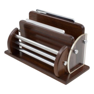 Macassar, Chrome and Lucite Desk Accessory Letter Holder, circa 1940 For Sale