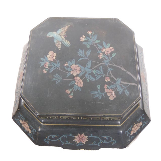 Pair of Chinese Chinoiserie Lacquered & Painted Side Tables, Circa 1970 For Sale - Image 12 of 14