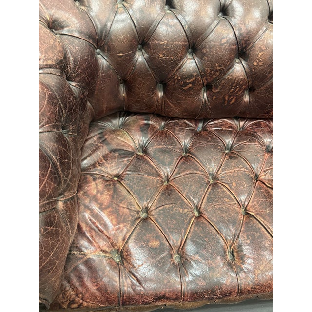 1950s Vintage Mid-Century Aged Brown Tufted Leather Chesterfield Sofa With Great Patina! For Sale - Image 11 of 11
