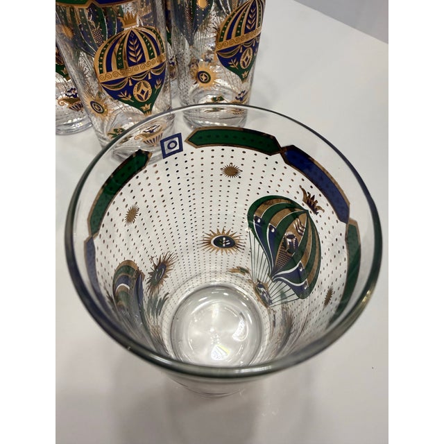 1950s Mid-Century Modern Signed Georges Briard 22k Gold Hot Air Balloon Cocktail Set Pitcher & 7 Glasses - 8pcs For Sale - Image 12 of 12
