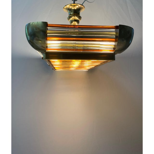 Art Deco Ceiling Light with Murano Brass Rods, 1940s For Sale - Image 4 of 10