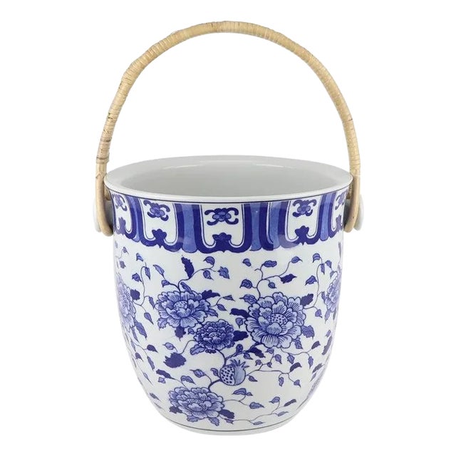 Blue & White Peony Blossom Ice Bucket For Sale