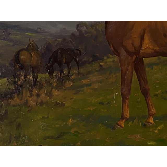 Textile Antique Horse Painting by George Wright "Portrait of ‘Patrick’ a Chestnut Hunter" Oil on Canvas, 1920s For Sale - Image 7 of 13