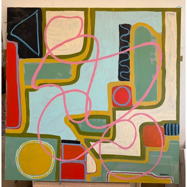 Large Contemporary Abstract Acrylic Painting – Pink Linear & Geometric Expressions For Sale - Image 10 of 11