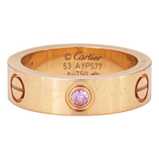 Cartier Pink Sapphire Love Ring Sz 53 6 1/4 18k Rose Gold Fine Signed Jewelry For Sale