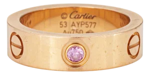 Cartier Pink Sapphire Love Ring Sz 53 6 1/4 18k Rose Gold Fine Signed Jewelry