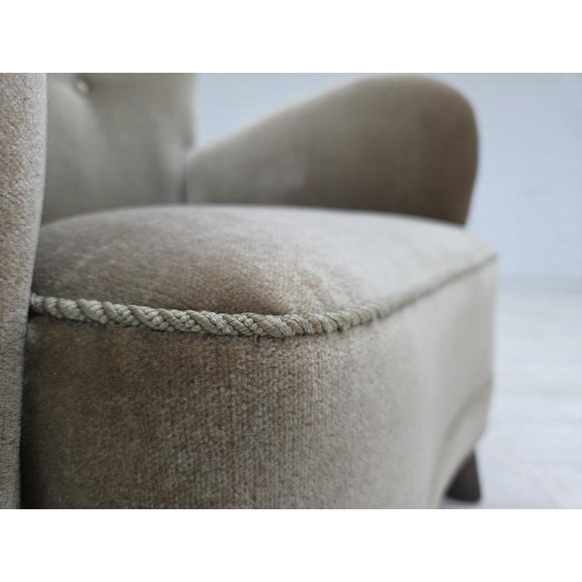 Mid-Century Modern Danish Armchair in Green Velour with Oak Legs For Sale - Image 3 of 18