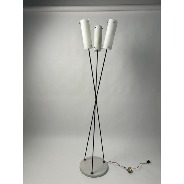 Mid-Century Modern Floor Lamp in Brass with Marble and Opal Glass by Angelo Lelii, Italy, 1950 For Sale - Image 3 of 13