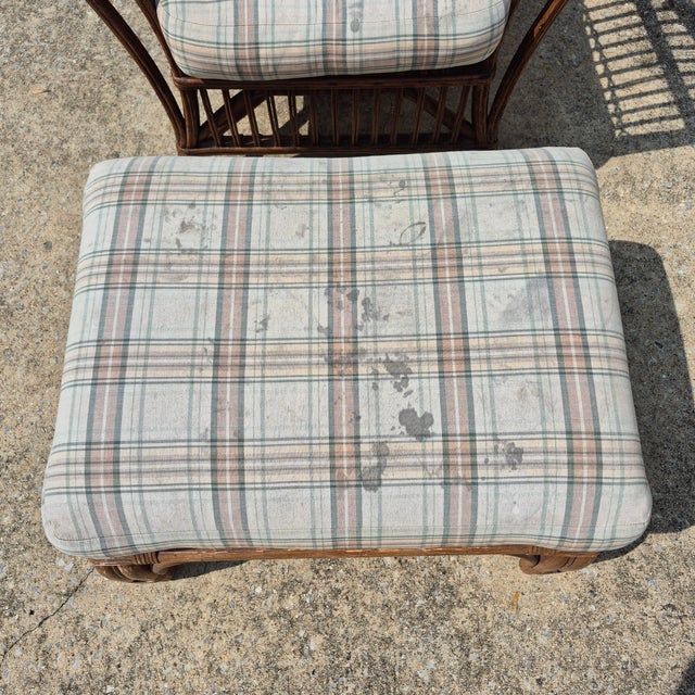 1970s 1970s Lane Venture Stick Wicker Rattan Arm Chair & Ottoman, Set of 2 For Sale - Image 5 of 14