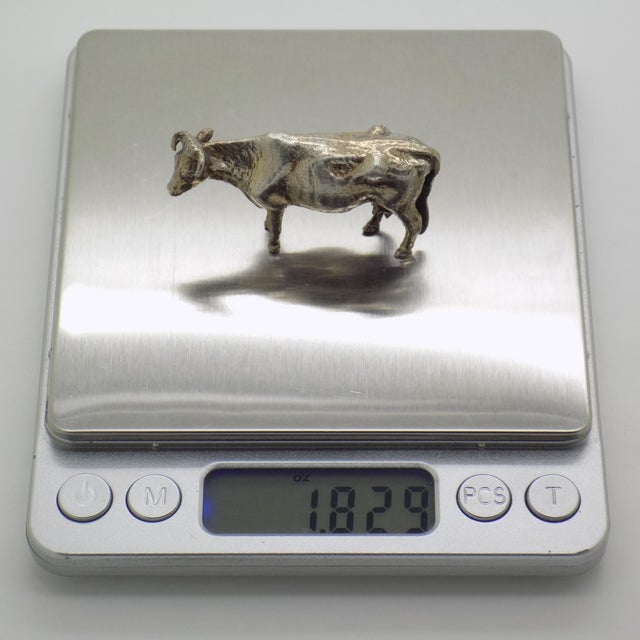 Vintage Italian Handmade Genuine Silver Large Cow Figurine Sculpture For Sale - Image 9 of 10
