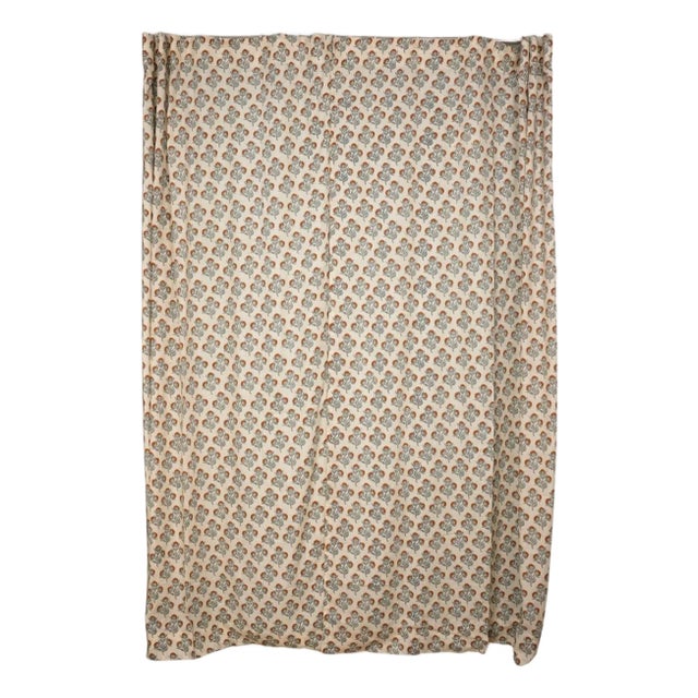 Colored Linen Block Print Ring Curtain Semi-Sheer Window Panel for Home Décor Size-54"Wx24"L, Bel Patr For Sale