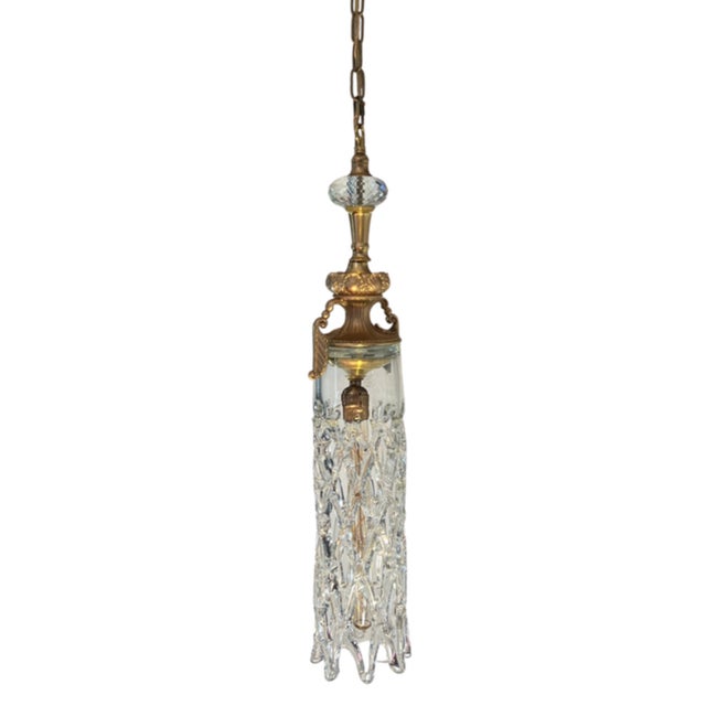 Mid 20th Century Murano Open Clear Lattice Cylinder Ormolu Pendant Light For Sale - Image 12 of 18