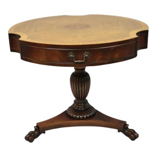 Vintage Grosfeld House Regency Mahogany & Rosewood 3 Drawer Pedestal Drum Table For Sale