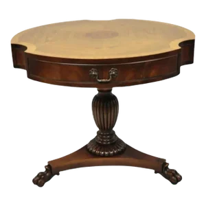 Vintage Grosfeld House Regency Mahogany & Rosewood 3 Drawer Pedestal Drum Table