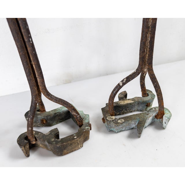 Mid-Century Pair of Brutalist Wrought Iron Blacksmith Cattle Brand Candlesticks For Sale - Image 9 of 9