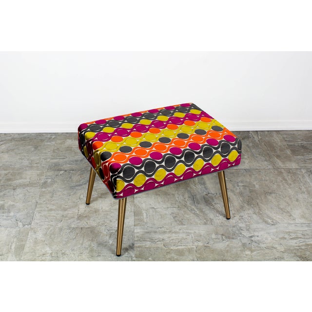 Custom made retro inspired bench this bench is upholstered in a high end retro inspired velvet textile and supported by...