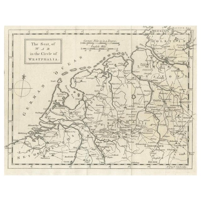 Antique Military Map of Westphalia, Germany, 1763 For Sale - Image 10 of 10