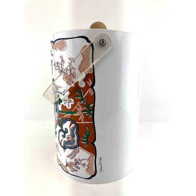 1960s Mid-Century Georges Modern Briard Lidded Ice Bucket With Lucite Handle Chinoiserie Motif For Sale - Image 9 of 12