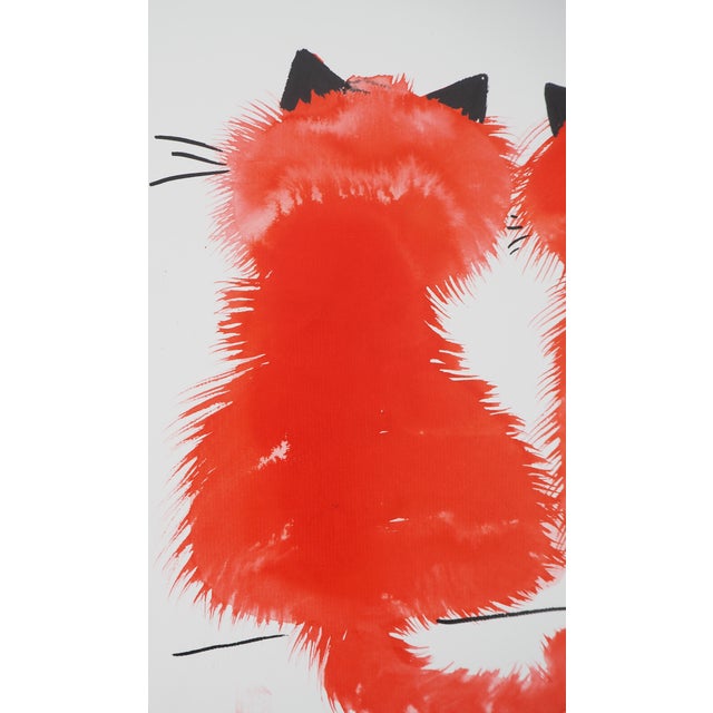 Laszlo TIBAY (1962) A pair of cats in love Original drawing in ink and wash Signed at the bottom right Authenticated by...