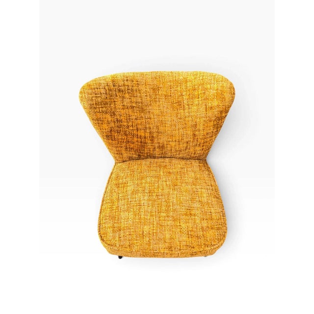 Pair of Danish Modern Cocktail Chairs | Curved Winged Backs in Golden Mustard Tweed | Tapered Wood Legs | C. 1950s For Sale - Image 14 of 15