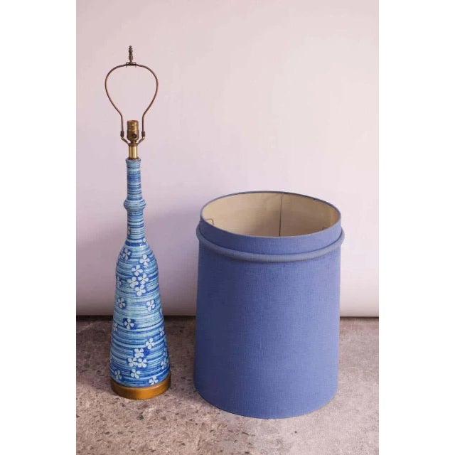 Bitossi Midcentury Blue Ceramic Lamp With Floral Motif For Sale - Image 4 of 13