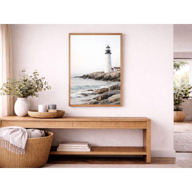 Paper White Lighthouse Coastal Scene, Minimalist Seascape Art Print, 24″ × 36″ For Sale - Image 7 of 8