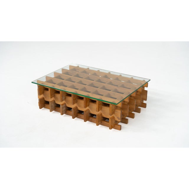 Mid-Century Italian Grid Coffee Table in Wood and Glass, 1960s For Sale - Image 3 of 10