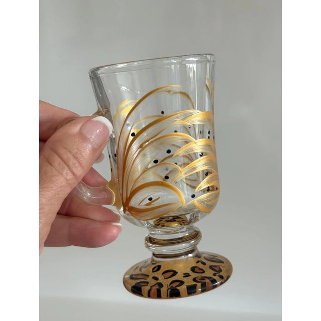 Gold Art Deco Glass Mugs With Leopard Print Base Hand-Painted - Set of 4 For Sale - Image 4 of 4