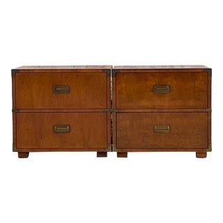 Mid 20th Century Vintage Henredon Campaign Style Nightstands- a Pair For Sale