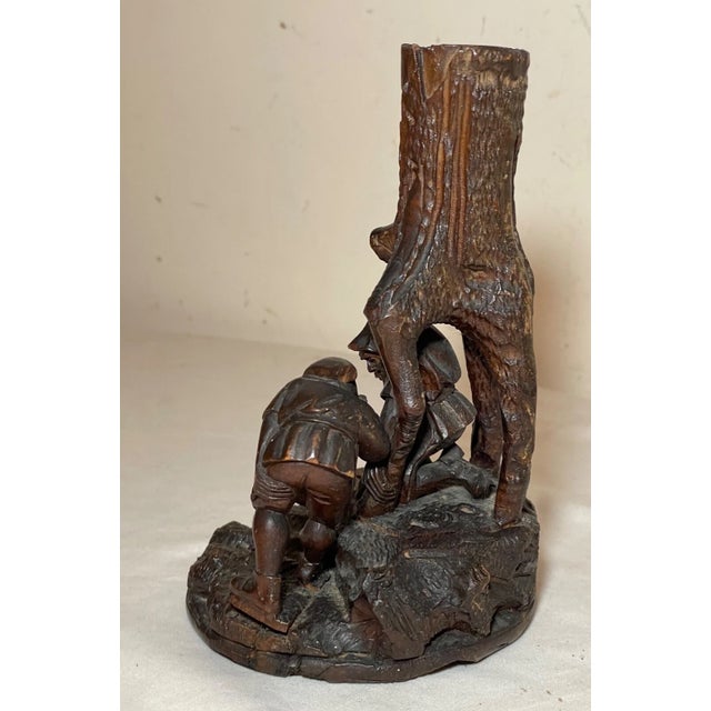 Figurative Antique German Black Forest Wood Gnome Sculpture Statue Candle Holder Figure For Sale - Image 3 of 15