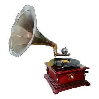 Gramophone in Brass and Wood For Sale